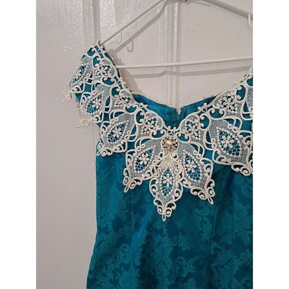 Vintage Scott McClintock Womens Medium TURQUOISE BLUE Cocktail dress Off Shoulde - Picture 3 of 7